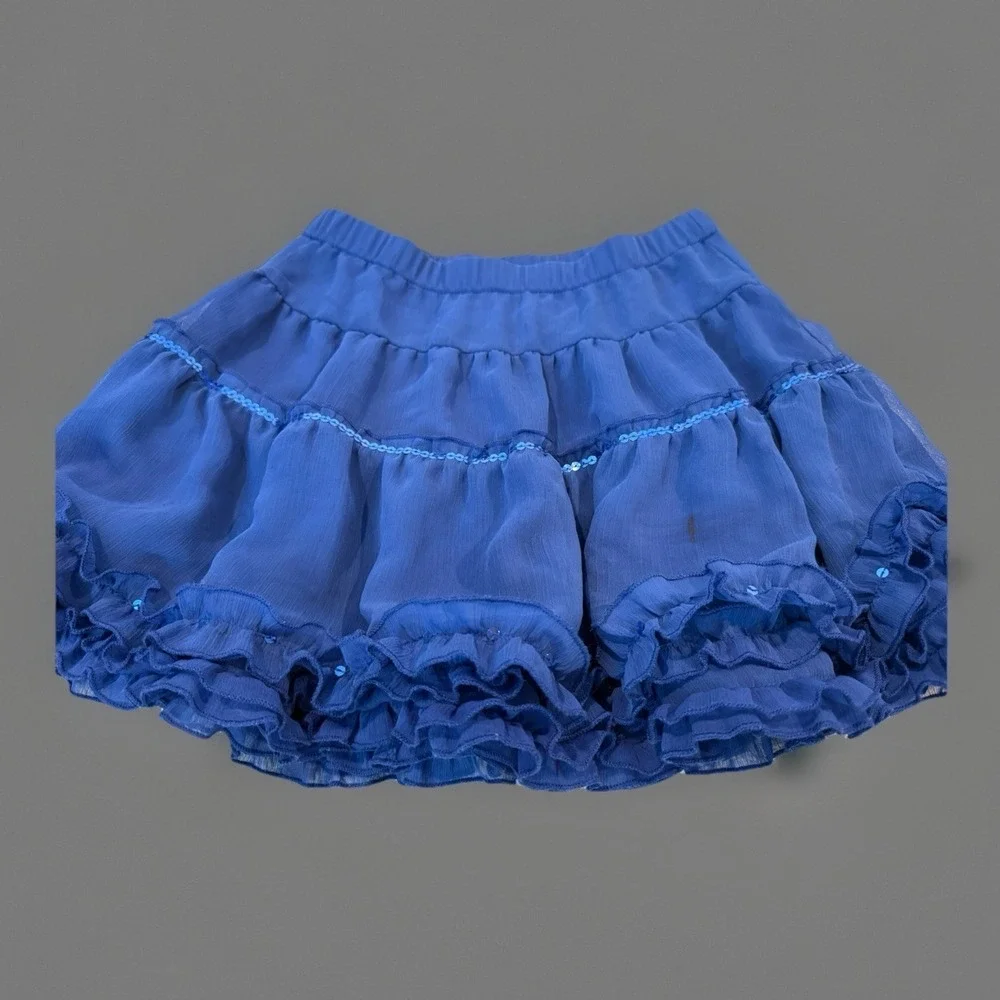 Justice Girls 10 Skirt Pull-On Tiered Mesh Ruffle Blue Casual Dressy